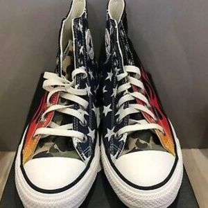 New in Box - Flames, Flag, Camo - Converse High Tops. Men’s 8 Womens 10